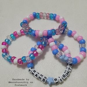 Handmade stacking bracelets "trans rights" trans pride 🏳️‍🌈 beaded kandi